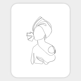 Turban woman beautiful one line art, line art drawing, minimal decor Sticker